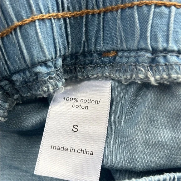 Light Blue Denim drawstring Shorts - Picture 3 of 4